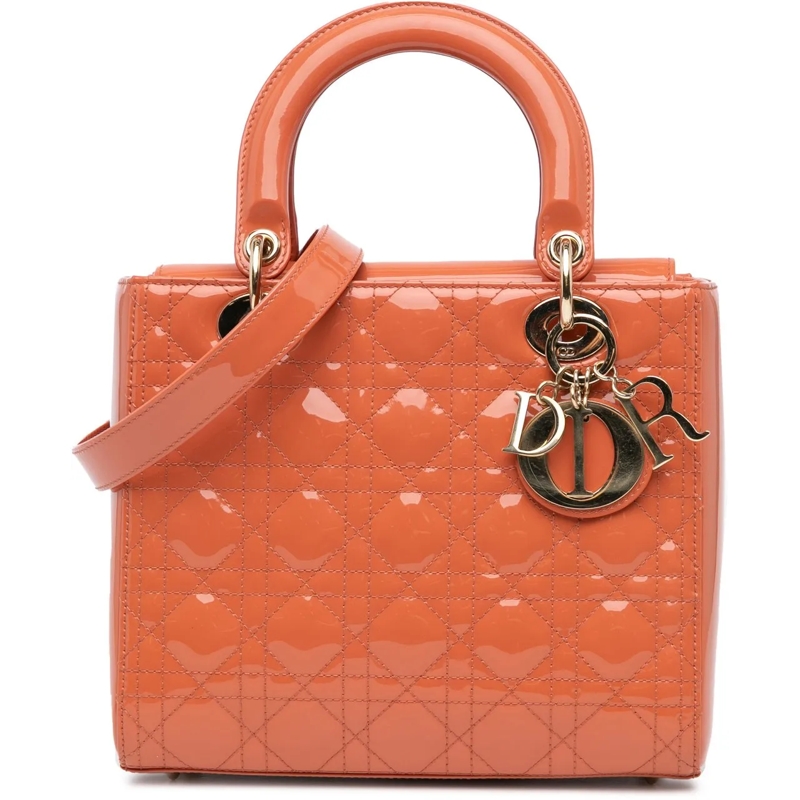 Christian Dior Schultertasche Medium Patent Cannage Lady Dior orange
