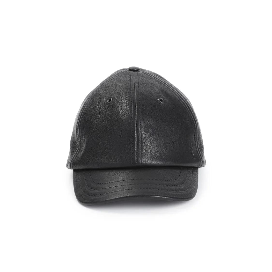 Saint Laurent Mützen - Black Leather Cap - Gr. 57 - in Schwarz - für Damen