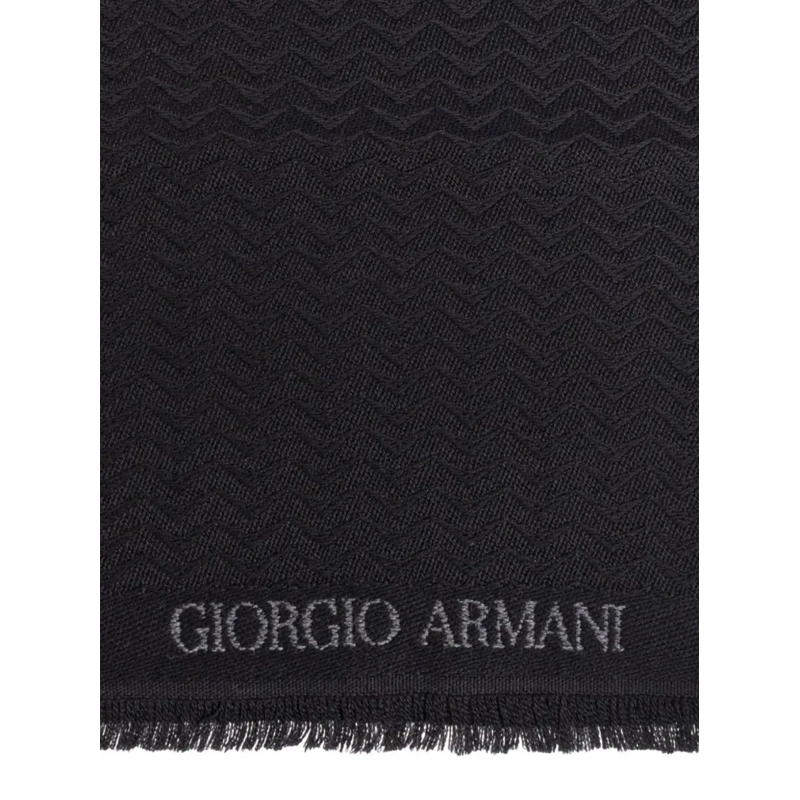 Giorgio Armani Leichter Schal Herringbone Motif Black Scarf With Frayed Edges Black (Image 3)