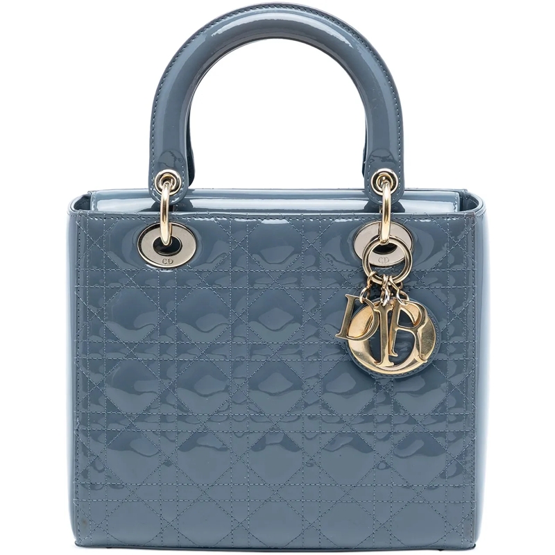 Christian Dior Schultertasche Medium Patent Cannage Lady Dior blau