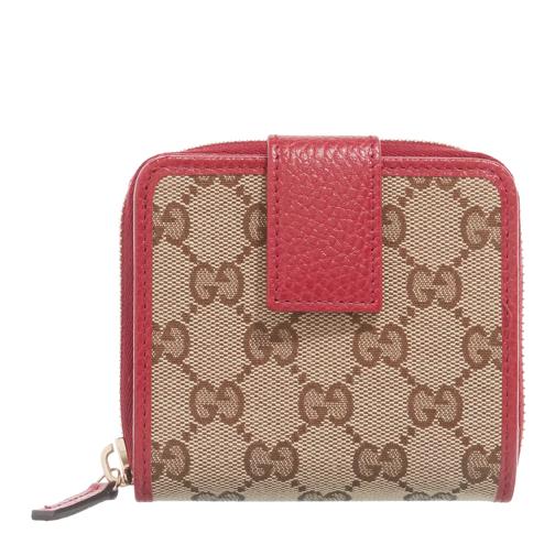 Gucci Zip Bi-Fold Compact Wallet Purse  Canvas Red/Beige Bi-Fold Portemonnee
