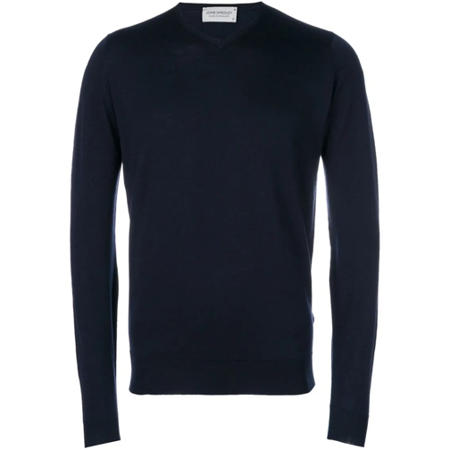 John Smedley Pullover Navy Blue Merino V-Neck Jumper Blue