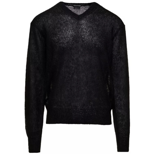 Tom Ford Black V Neck Sweater In Mohair Blend Black 