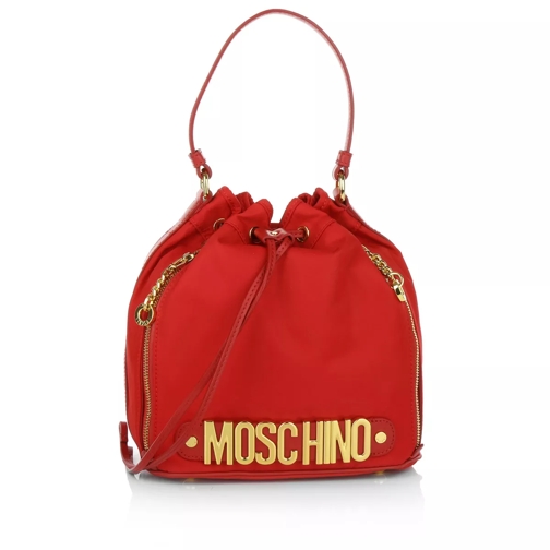 Moschino Logo Medium Nylon Bucket Bag Red Sac reporter