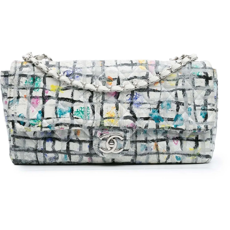 Chanel Sac à bandoulière Medium Calfskin Hand Painted Graffiti Flap weiß