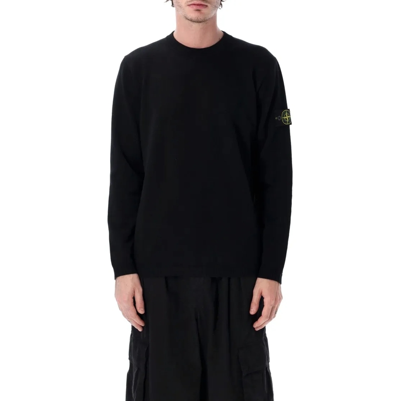 Stone Island Trui Relaxed Fit Black Cotton Knit Jumper Black