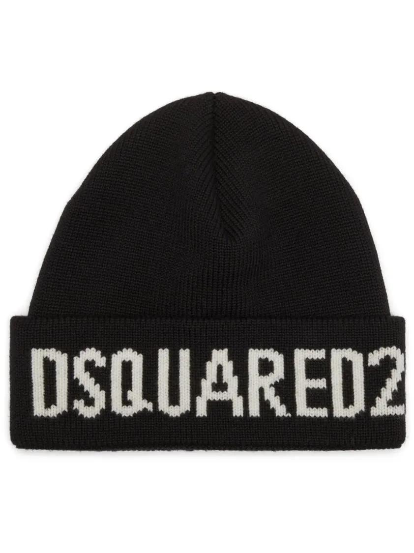 Dsquared2 Mützen - Intarsia-Logo Wool Beanie - Gr. ONE SIZE - in Schwarz - für Damen