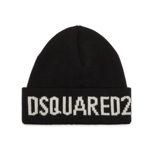 Dsquared2 Chapeau Intarsia-Logo Wool Beanie Black