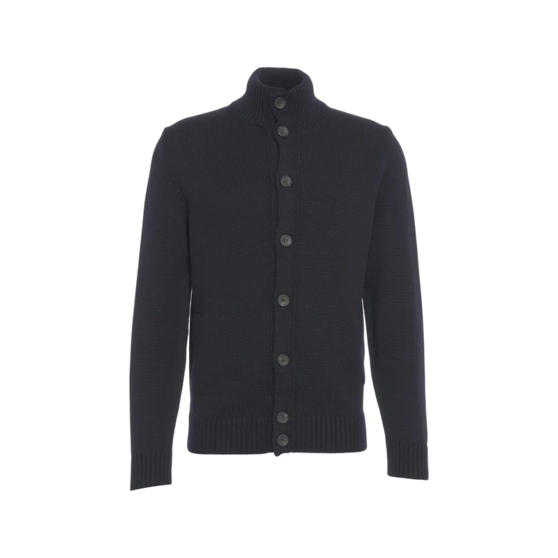 Gender Pullover High-Neck Ribbed Knit Jacket With Button Closure Black