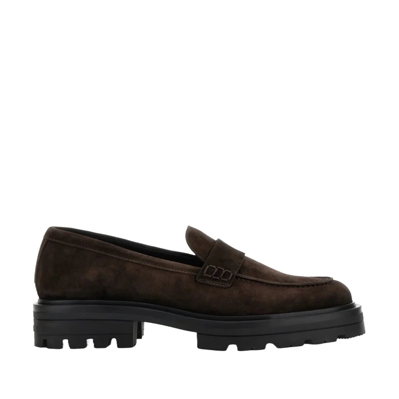 Hogan Loafer Elegant Brown Suede Moccasins With Rubber Sole Black