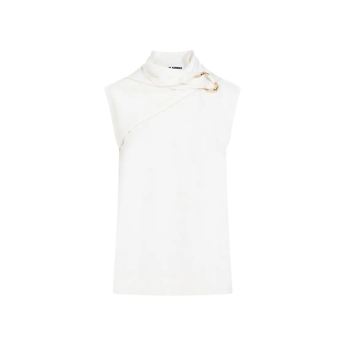 Jil Sander Blusen Draped Knitted Coconut Virgin Wool Tank Top White