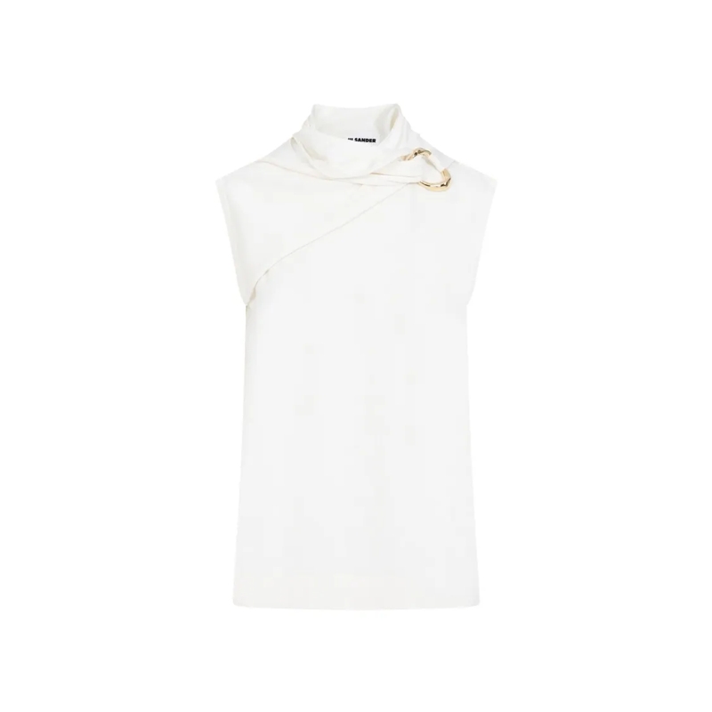 Jil Sander Blouse Draped Knitted Coconut Virgin Wool Tank Top White