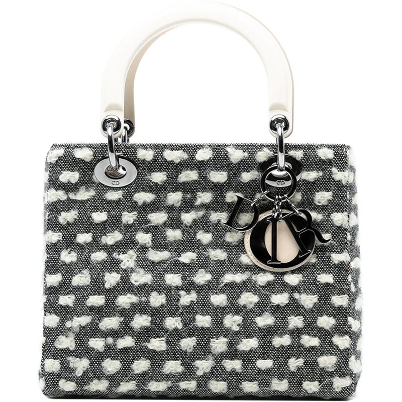 Christian Dior Schultertasche Medium Tweed Lady Dior grau