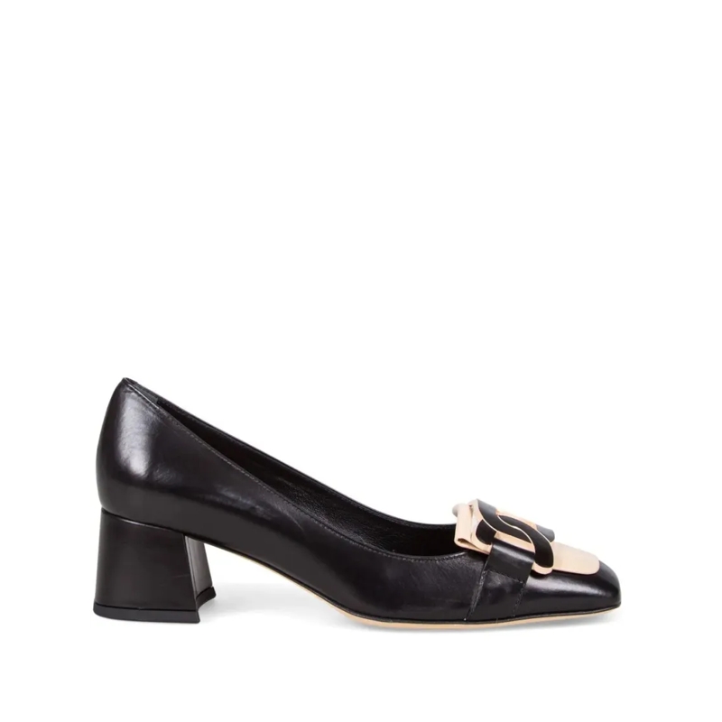 Tod's Escarpins Mid-Height Closed-Toe Leather Pumps With Buckle De Black