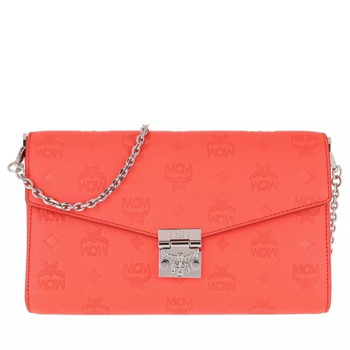 MCM Patricia Leather Wallet Large Hot Coral Wallet On A Chain