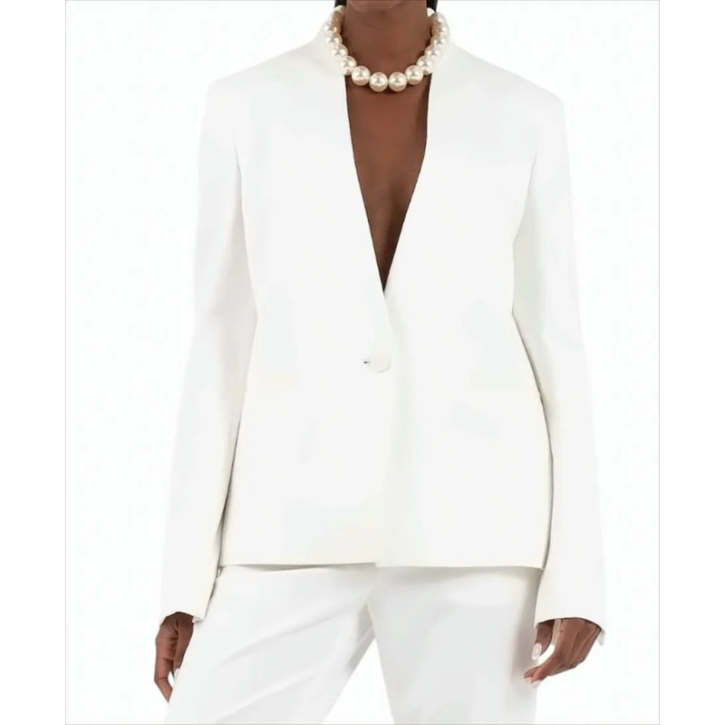 Boss Blazer Tailored Blazer Jacket With Single-Button Closure White