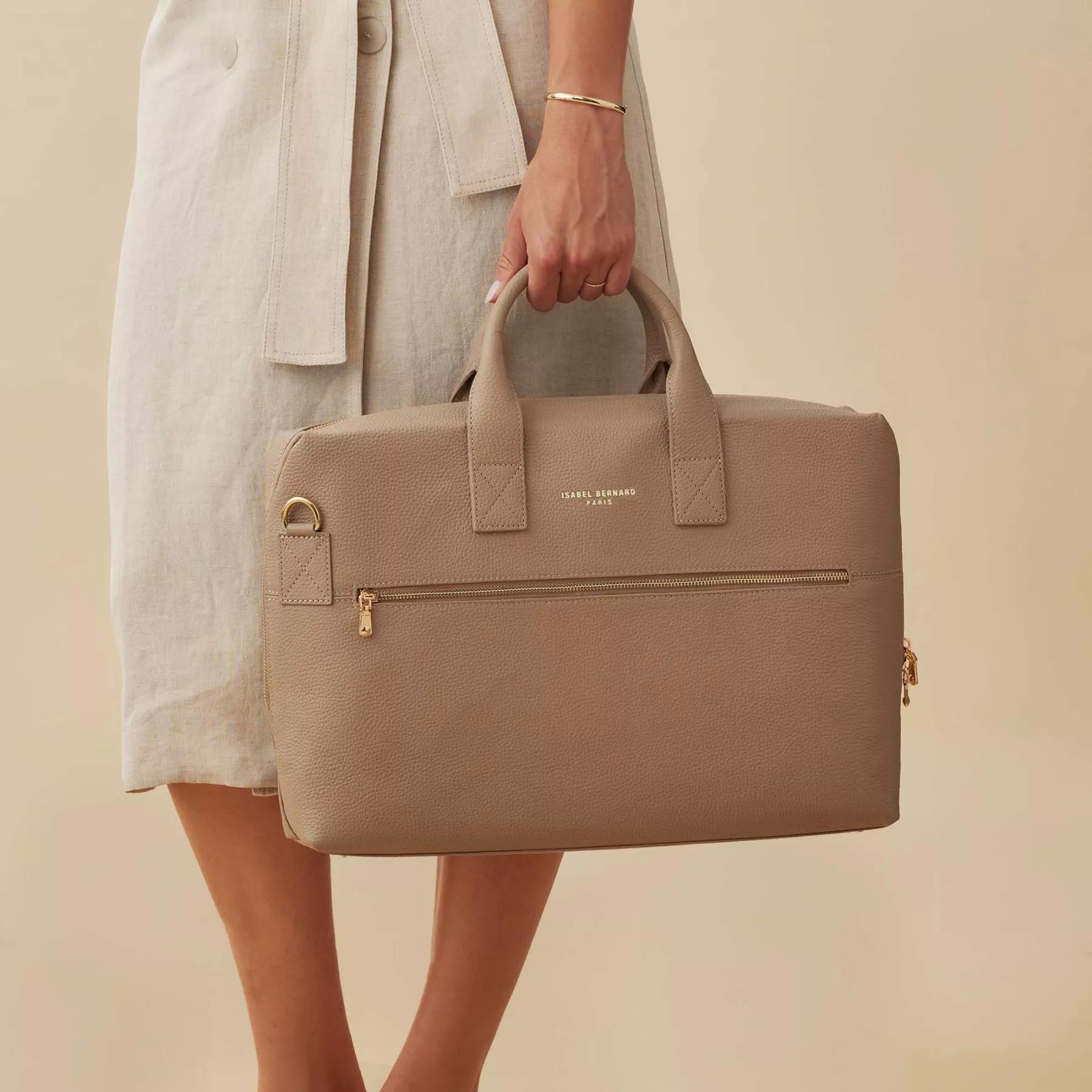 Isabel Bernard Aktetas Honoré Anique taupe calfskin leather handbag with in taupe