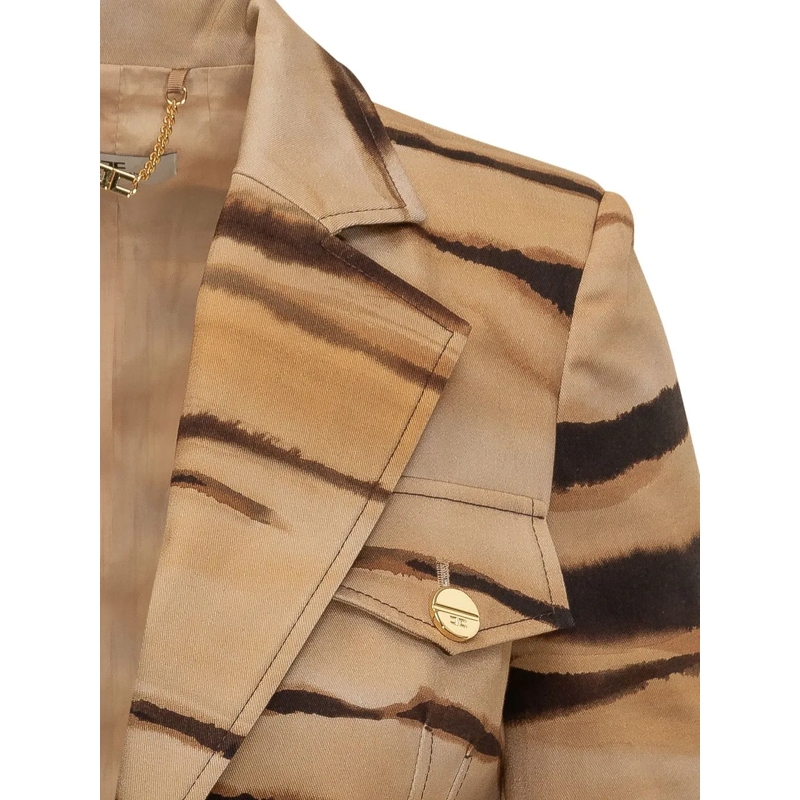 Elisabetta Franchi Blazer Giacca con Revers e Fantasia Astratta beige(Image 4)