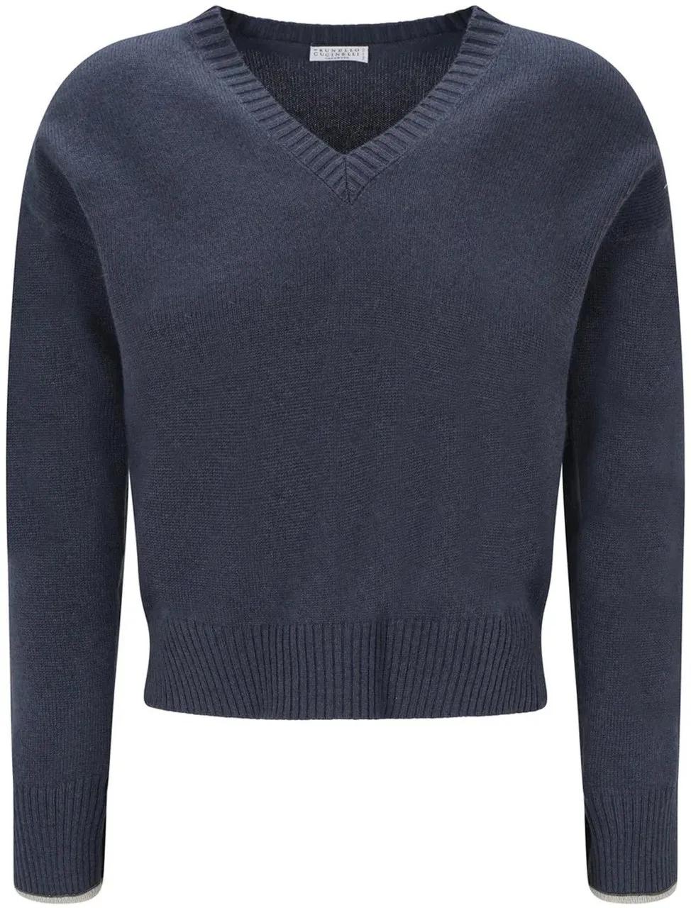 Thumbnail - Brunello Cucinelli - Brunello Cucinelli V Neck Sweater - Größe M - blue