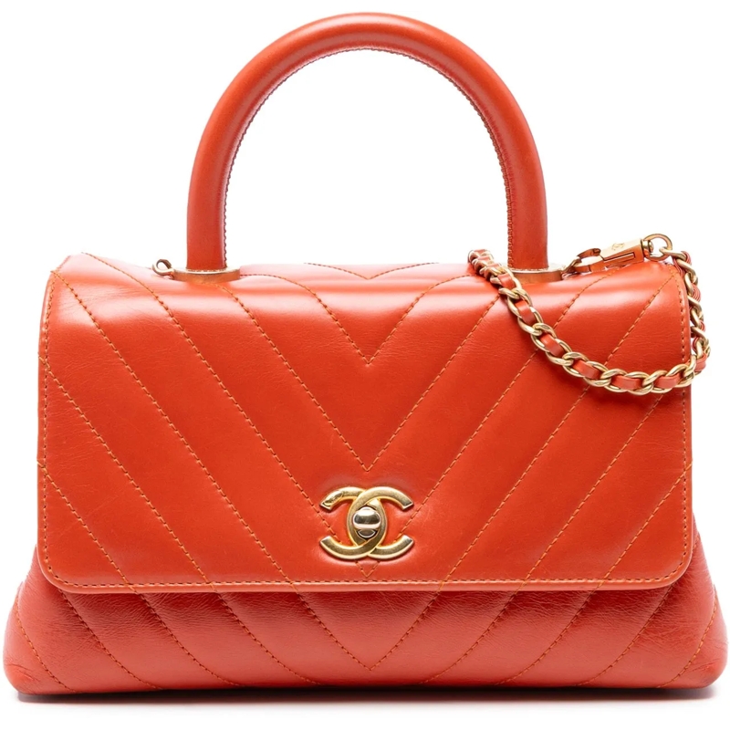 Chanel Sac à bandoulière Mini Chevron Lambskin Coco Top Handle Bag orange