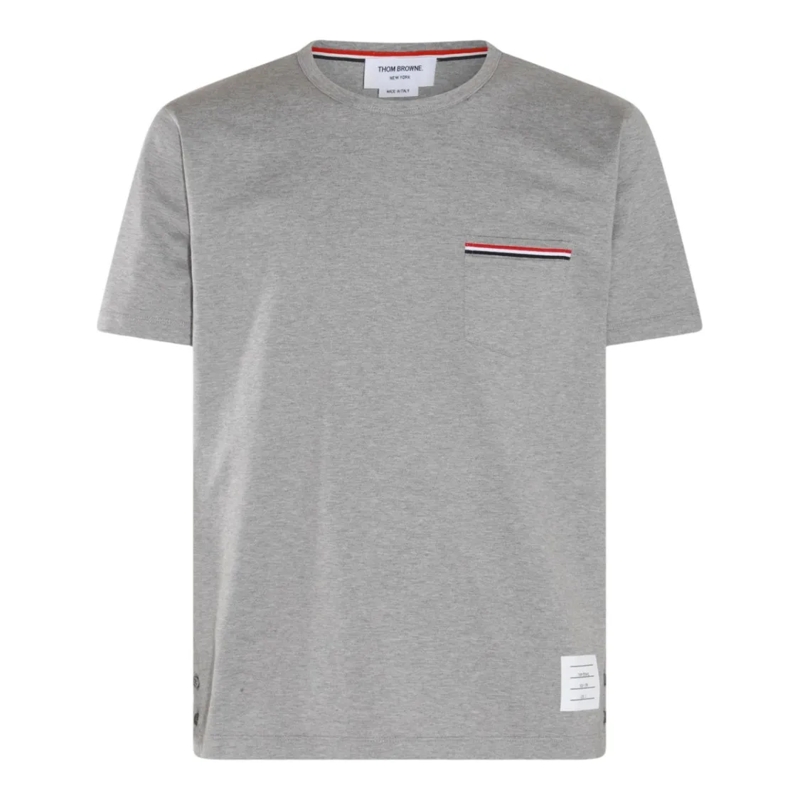 Thom Browne T-shirt Short-Sleeve Crew Neck T-Shirt With Tricolor Detai Grey