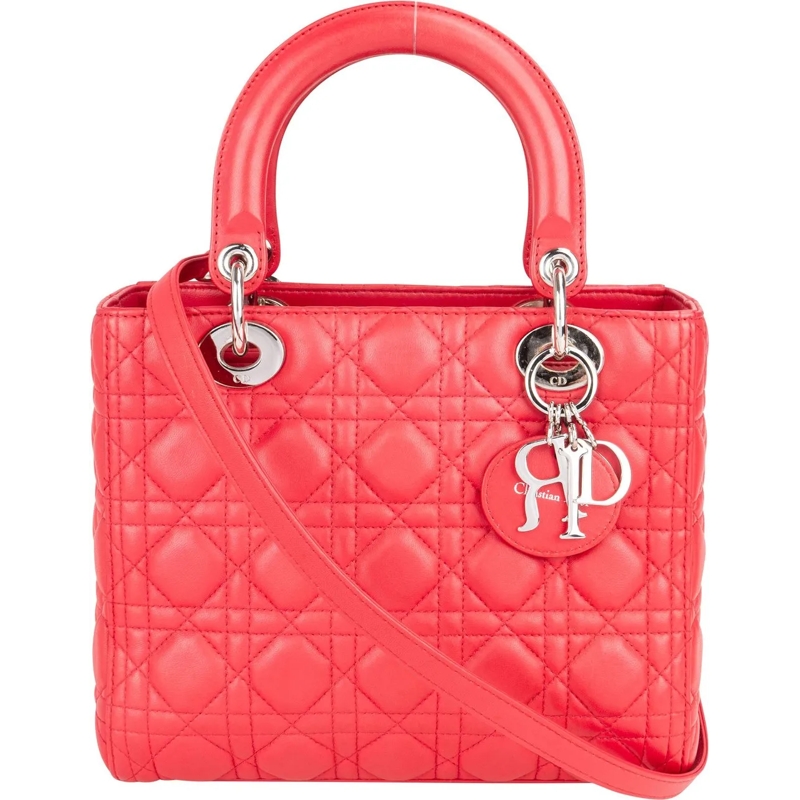 Christian Dior Tote Christian Dior Quilted Leather Lady Dior Handbag rot