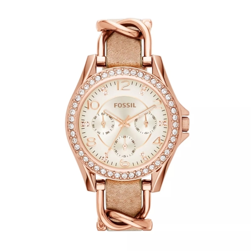 Fossil Riley Watch Rosegold Sand Strap Chronograph