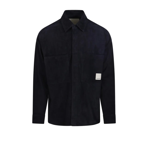 Emporio Armani  Dark Navy Goat Leather Shirt With Classic Collar Blue