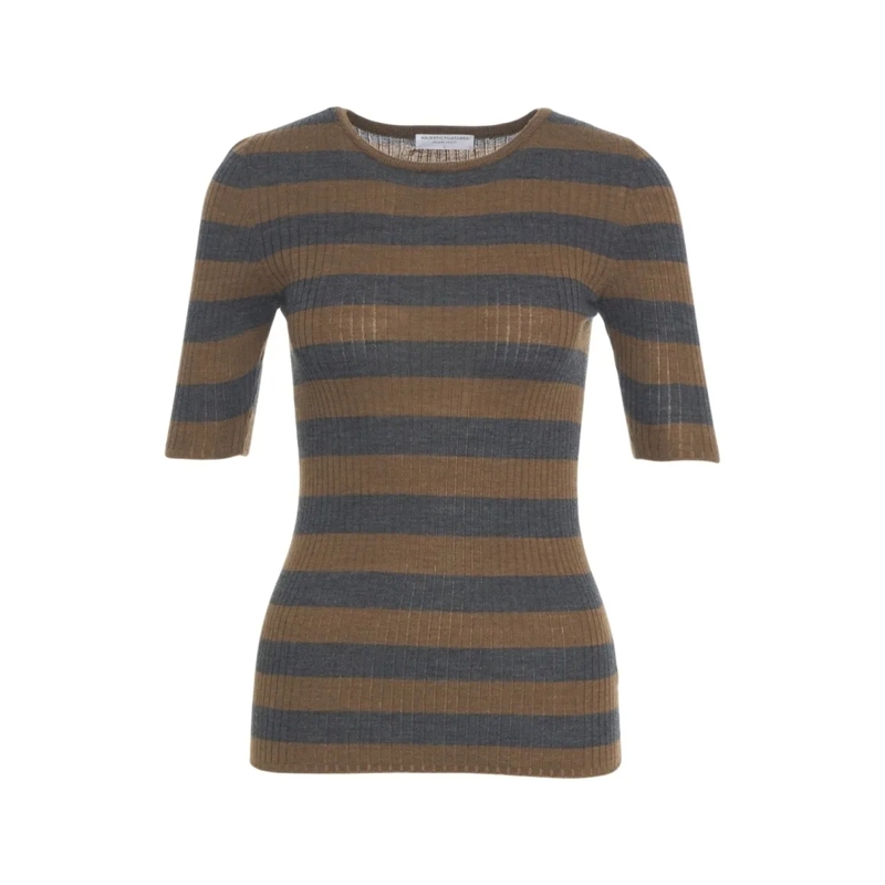 Majestic Filatures Pull Slim-Fit Ribbed Knit T-Shirt With Half-Length Slee Grey