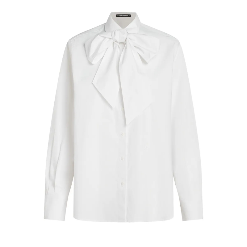 Karl Lagerfeld Bluse KARL DNA Hemd mit Schleife weiss