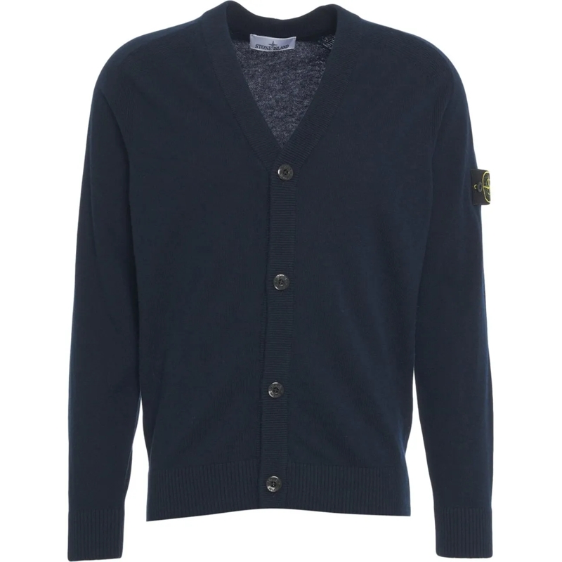 Stone Island Gilet Cardigan with logo patch blau