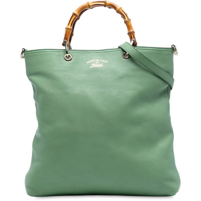 Gucci Sac à bandoulière Tall Leather Bamboo Shopper Tote grün