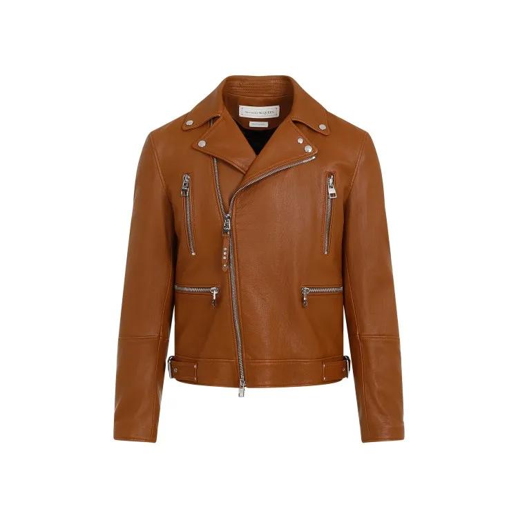 Alexander McQueen - Essential Leather Biker Jacket - Größe 48 - braun