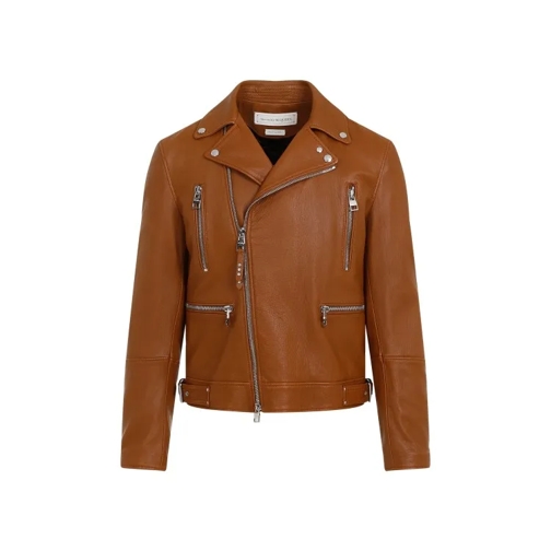 Alexander McQueen Essential Leather Biker Jacket Brown 