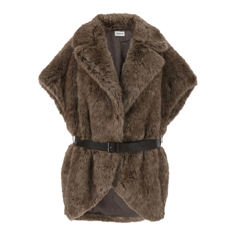P.A.R.O.S.H. Jas in omgekeerd lam Brown Faux Fur Vest Grey