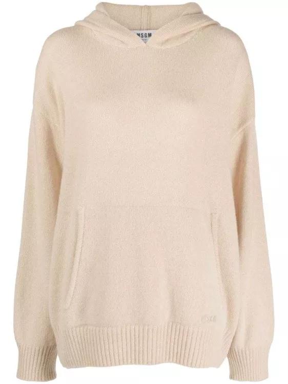 MSGM - Beige Brushed-Effect Knitted Hoodie - Größe S -