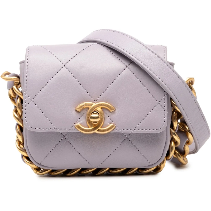 Chanel Schultertasche Mini Quilted Calfskin Framing Chain Flap lila