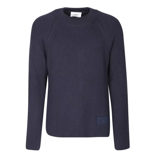 AMI Paris Pullover With Ribbed Construction Blue 