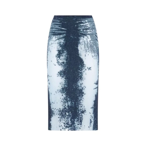 Diesel Midi Skirt In Devoré Metallic Knit Blue 