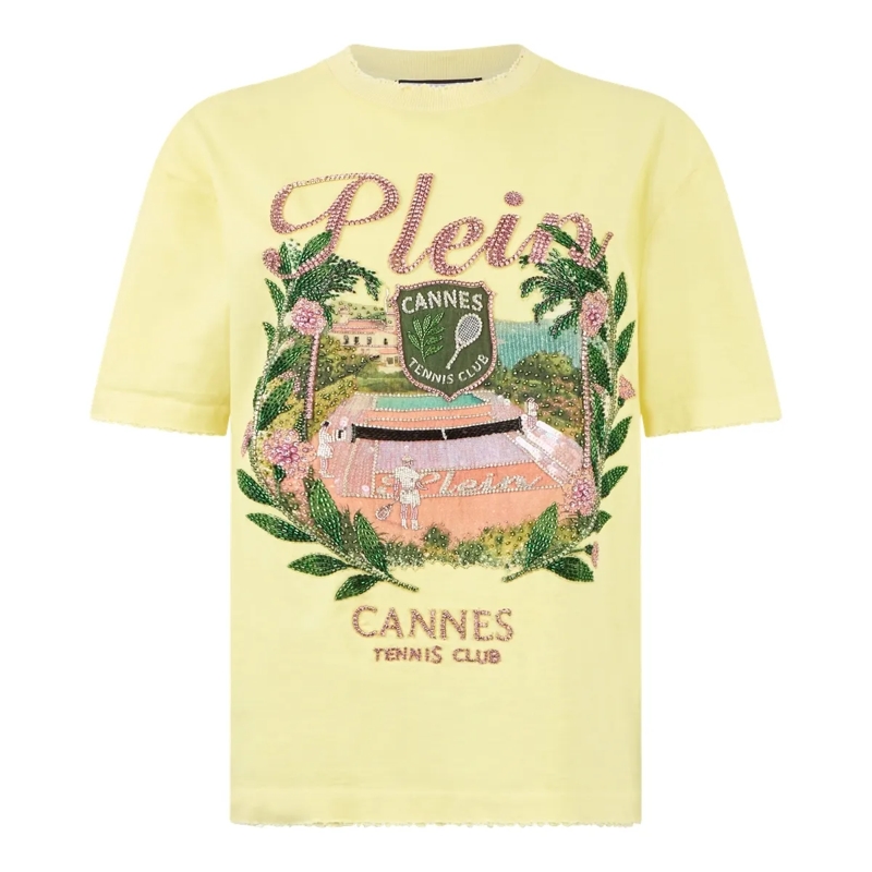 Philipp Plein T-Shirt Washed Man Fit T-Shirt Cannes Tennis Club gelb