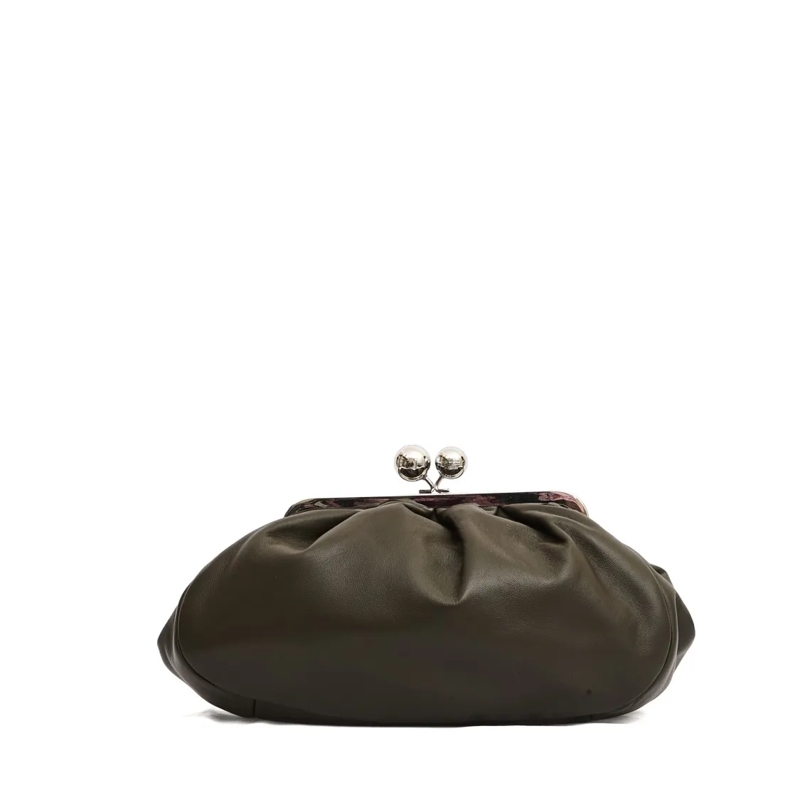 Max Mara Clutch Pasticcino Suede Handbag With Metallic Closure Green