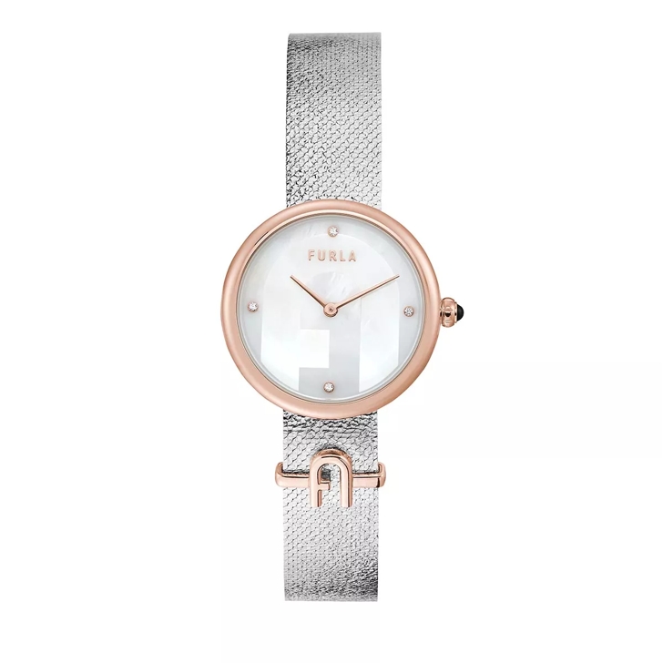 Furla Ladies Watch Small Logo Silver Tone Rose Gold Tone Montre