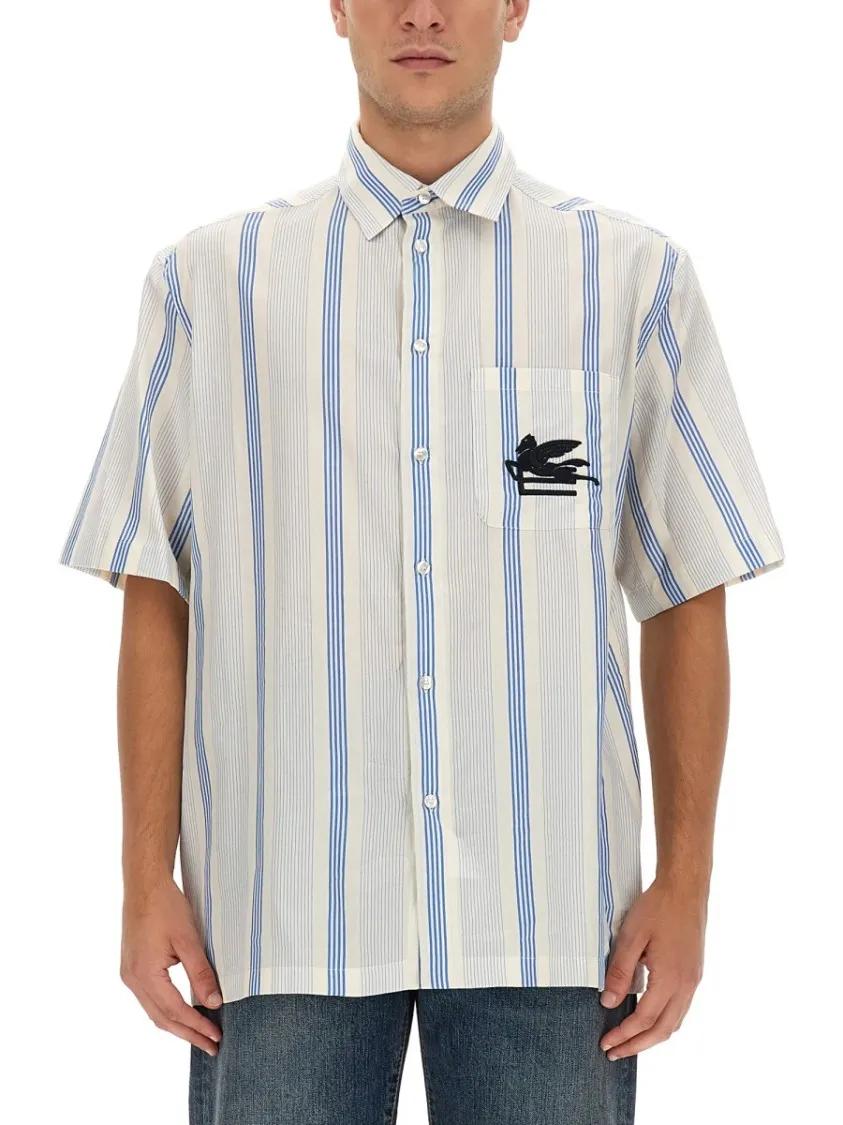 Thumbnail - Etro - Vertical Striped Cotton Shirt - Größe S - weiß