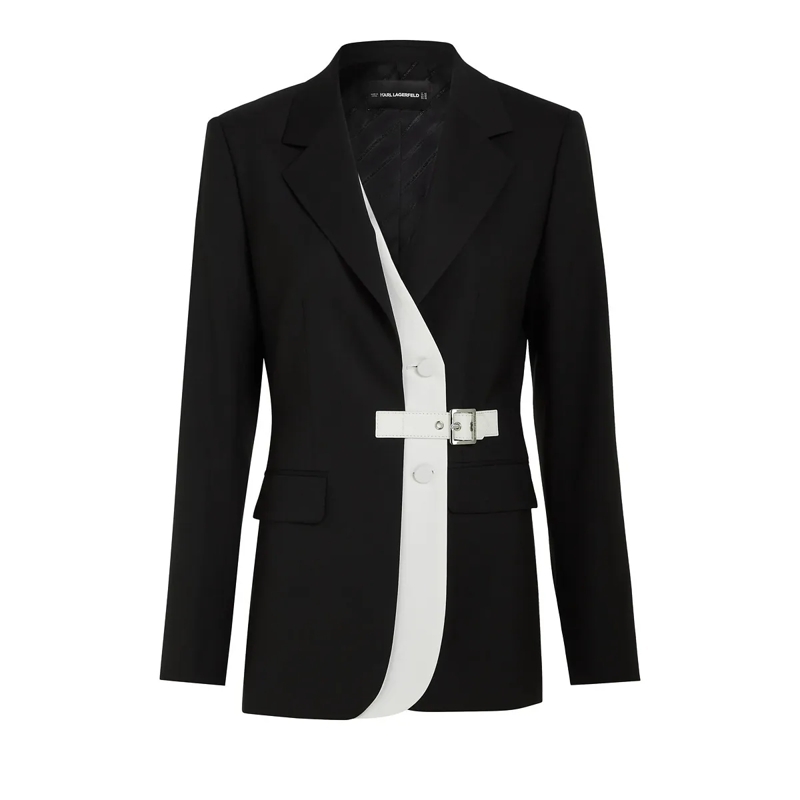 Karl Lagerfeld Weste Blazer mit kontrastierendem Revers und Gürtel schwarz