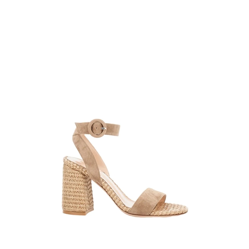 Gianvito Rossi Sandalen Open-Toe Almond Sandals With Woven Block Heel Neutrals