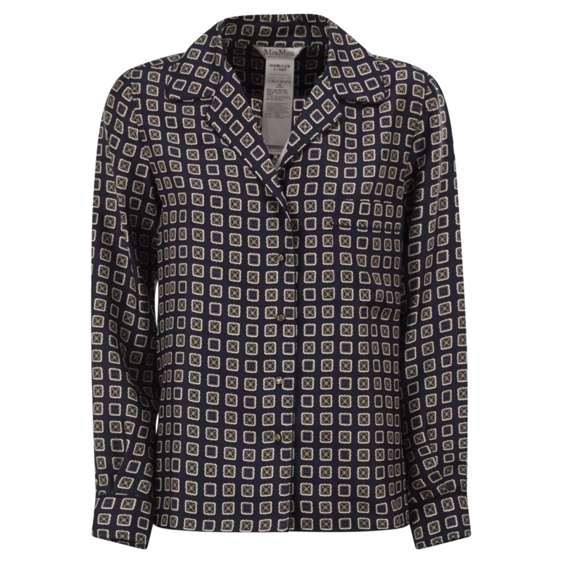 Max Mara Overhemd Mxmdisco - Semi-Fitted Printed Silk Shirt Blue