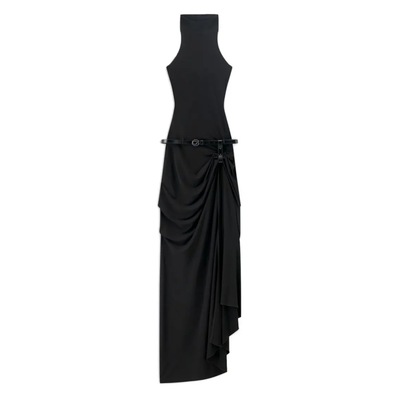 Coperni  Halter Neck Maxi Dress With Draped Skirt Black