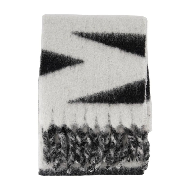 Isabel Marant Écharpe légère Oversized Wool Scarf With Bold Graphic Pattern White