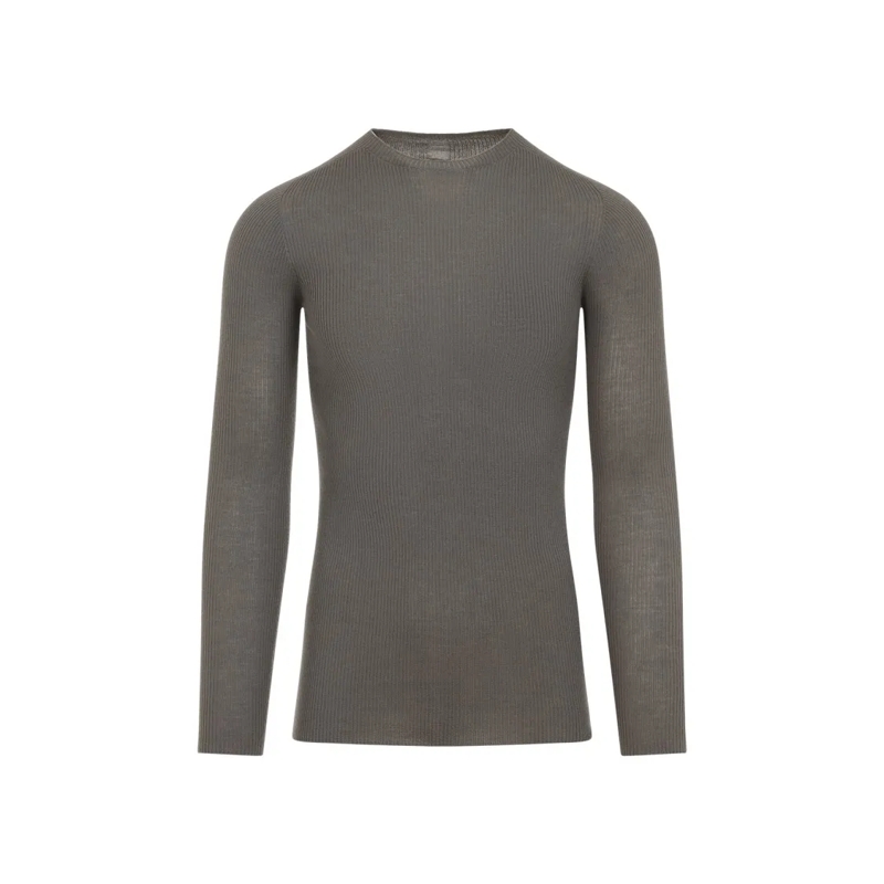 Rick Owens Pull Ribbed Fitted Long-Sleeved Top With Classic Crew N Brown