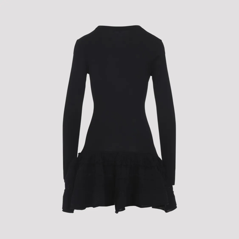 Alaia Minikleid Fitted Black Wool Dress With Ruffled Skirt Black